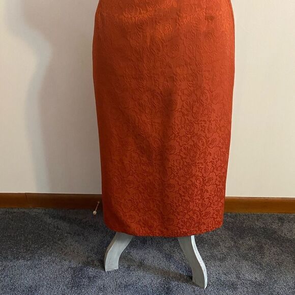 EY Signature Burnt Orange fully lined floral print pencil skirt, size 16 - Picture 1 of 3